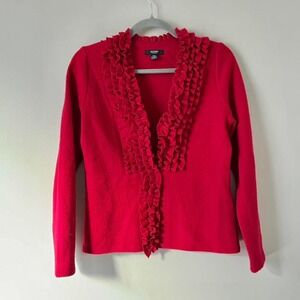 Red Ruffle 100% Merino Wool Blouse Cardigan
